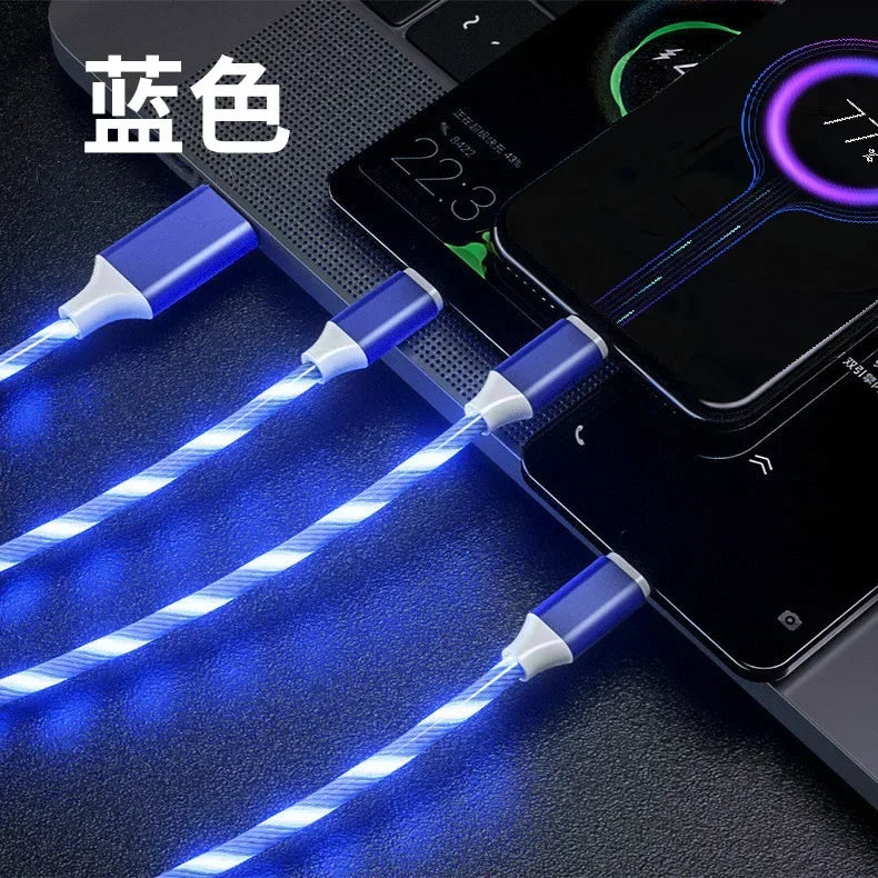 LED Glow Fast Charging Cable USB-C & Micro USB 3A | 4 Colors LED Charging Cable Qme Blue