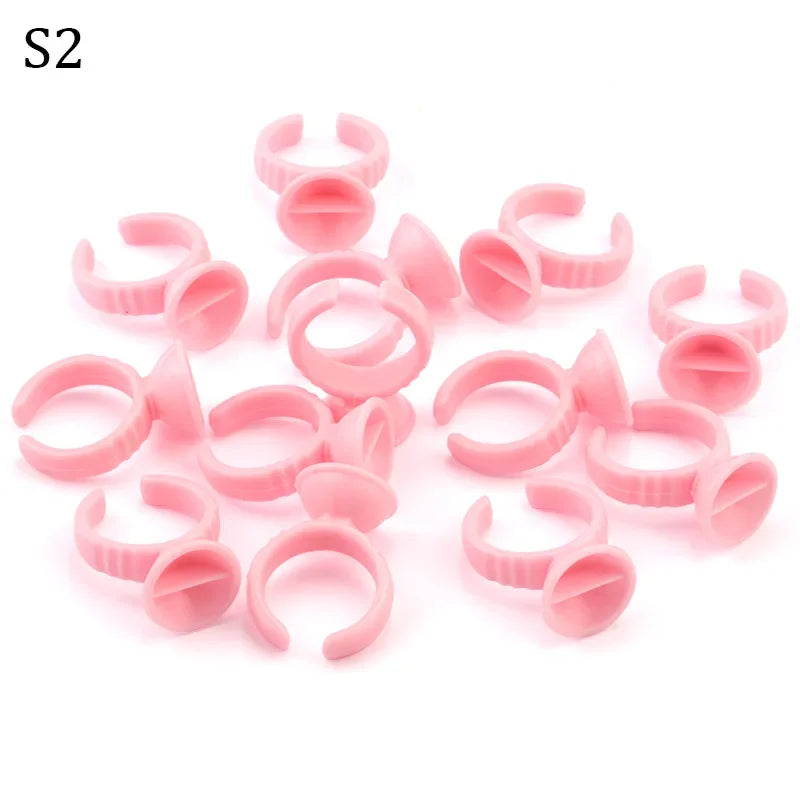 Disposable Glue Rings Pigment Holder Pallet – Tattoo & Lash Pigment Holder Rings Qme Pink S2 100pcs