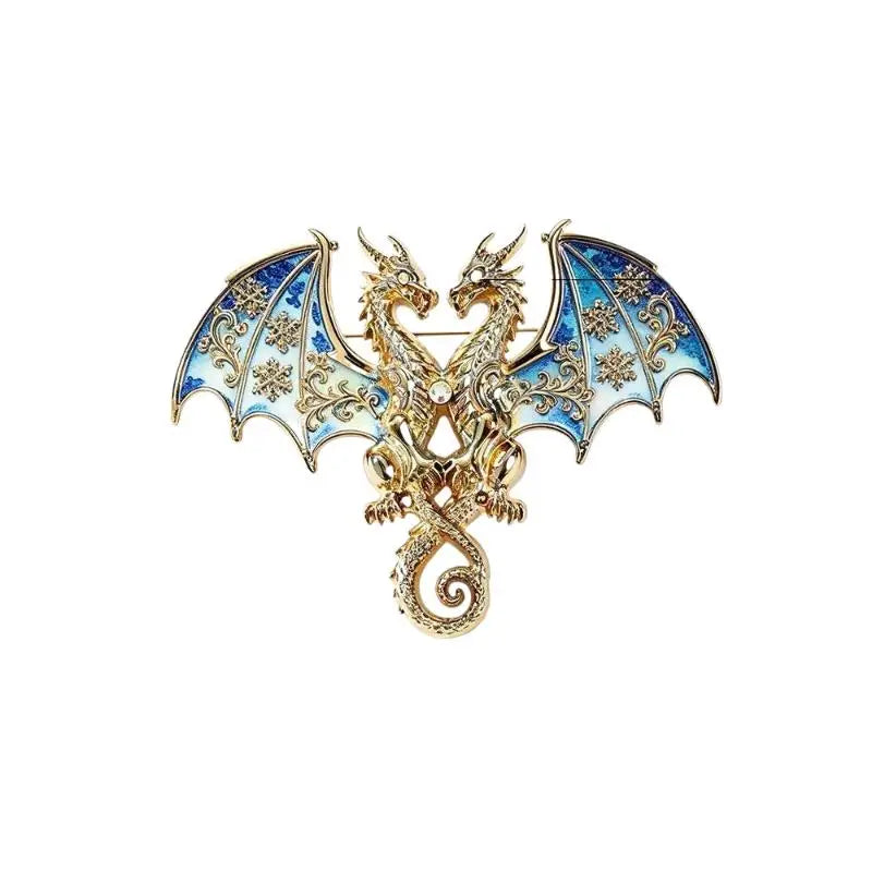 Double-Headed Dragon Brooch | Blue & White Enamel Lapel Pin Enamel Lapel Pin Qme