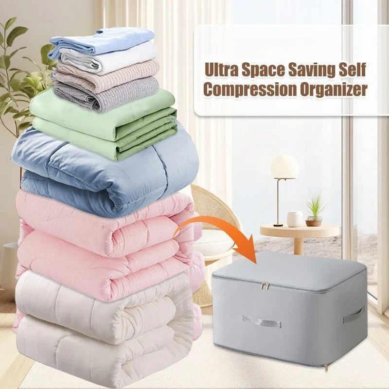 Self-Compressing Vacuum Storage Bags | Heavy Duty Space Saver Compression Storage Bag Qme