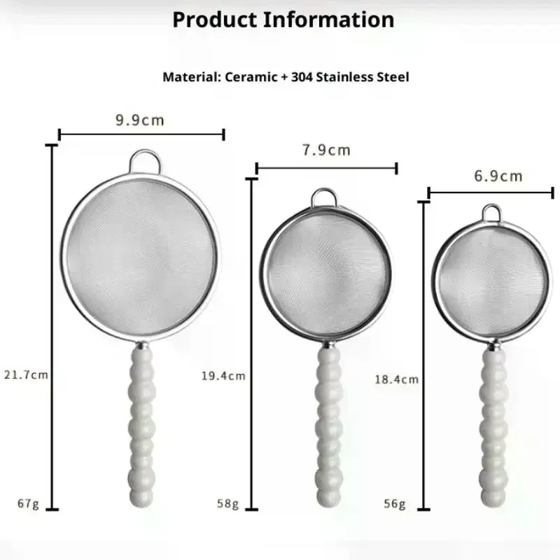 Pearl Ceramic Handle Tea Strainer – Fine Stainless Steel Mesh Tea Strainer Qme