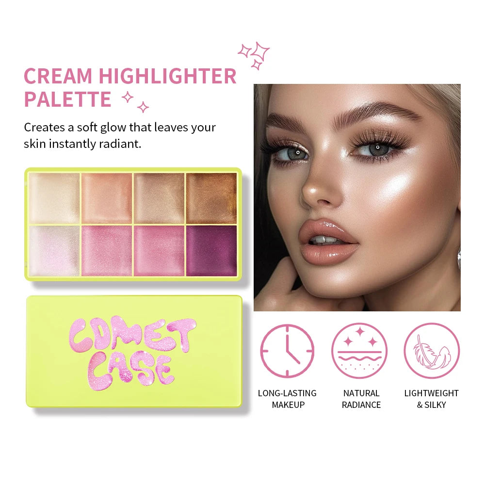 8-Color Cream Highlighter Palette – Blush, Contour & Glow Highlighter Palette Qst