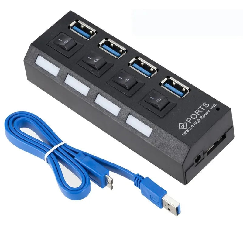 USB 3.0 Hub 5Gbps | 4 & 7 Port Splitter with Power Adapter USB Hub Splitter Qme