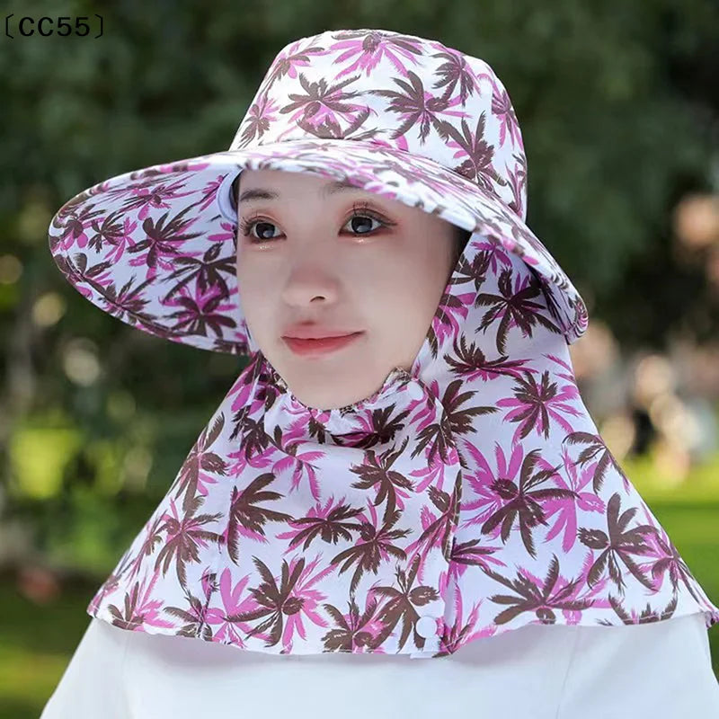 Women's UV Protection Sun Hat with Removable Shawl | Foldable UV Sun Hat Qst