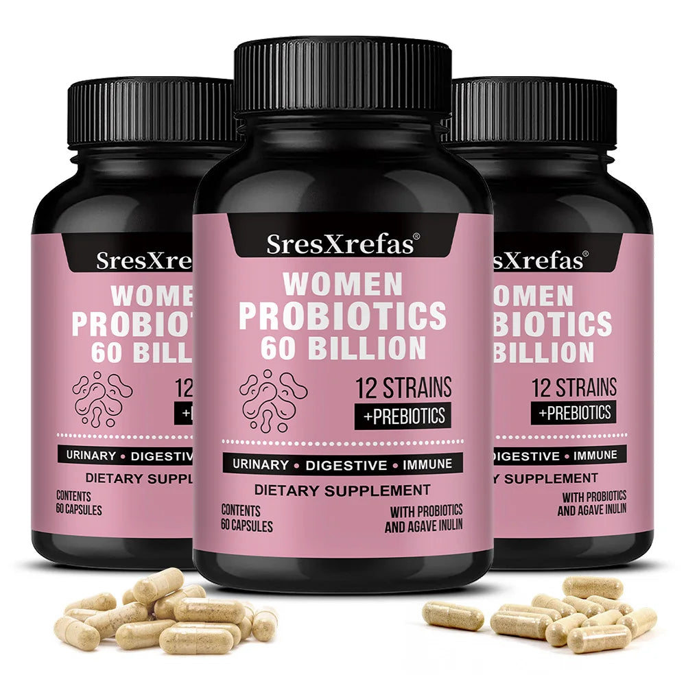 Women's Probiotics 60 Billion CFUs – Gut, Vaginal & Urinary Health Probiotic Supplement Qst 60 count-3 bottle