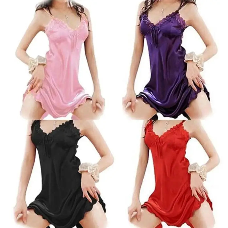 Women's Lace Satin Nightgown – Sleeveless Slip Sleep Dress Satin Nightgown Qme