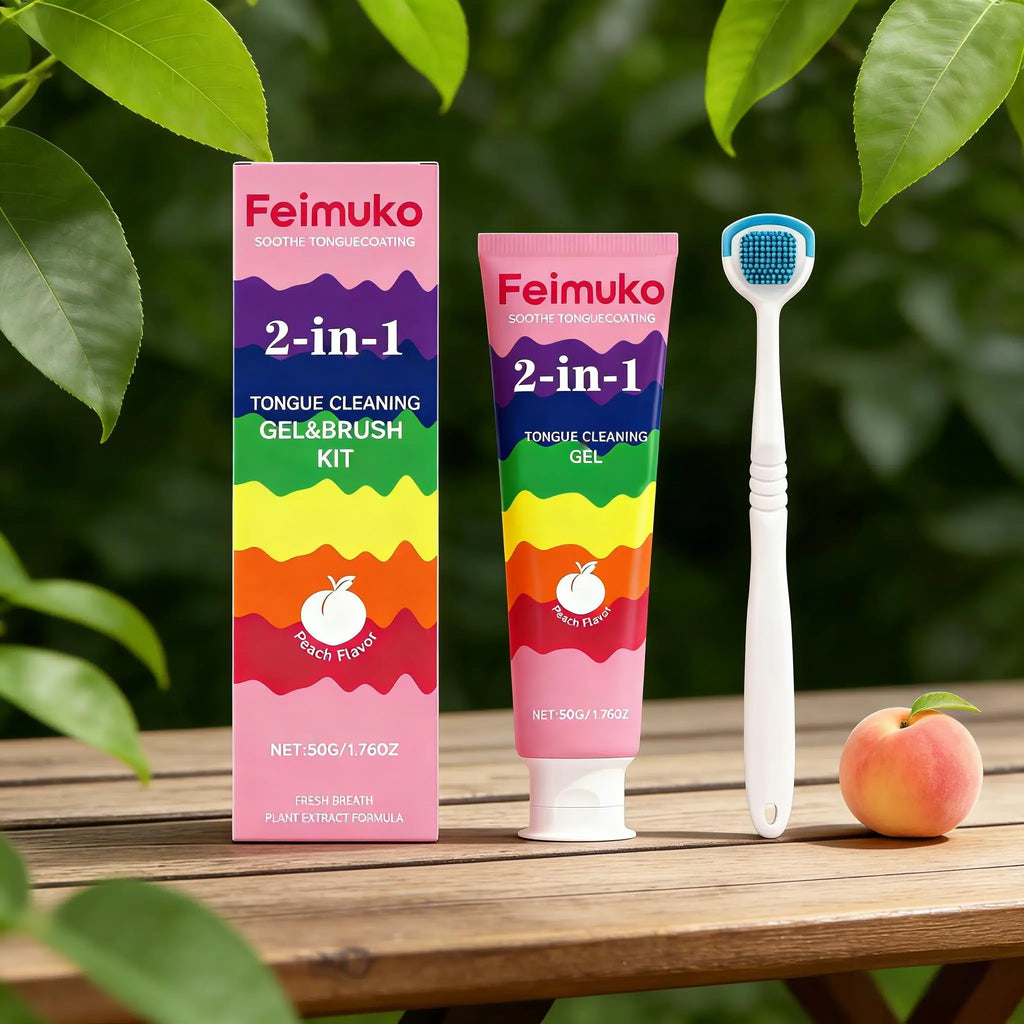 Tongue Coating Cleaning Gel & Scraper Set | Fresh Breath Tongue Cleaning Set Qme