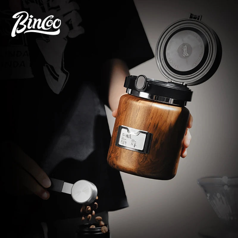 Bincoo 1000ml Airtight Coffee Bean Container – Vacuum Seal Steel Coffee Storage Canister Qst
