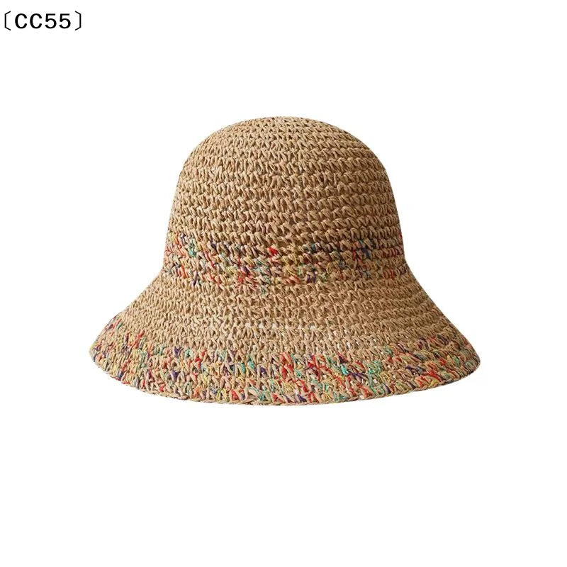 Handwoven Rainbow Straw Hat – Women's Wide Brim Beach Cap Wide Brim Sun Hat Qst