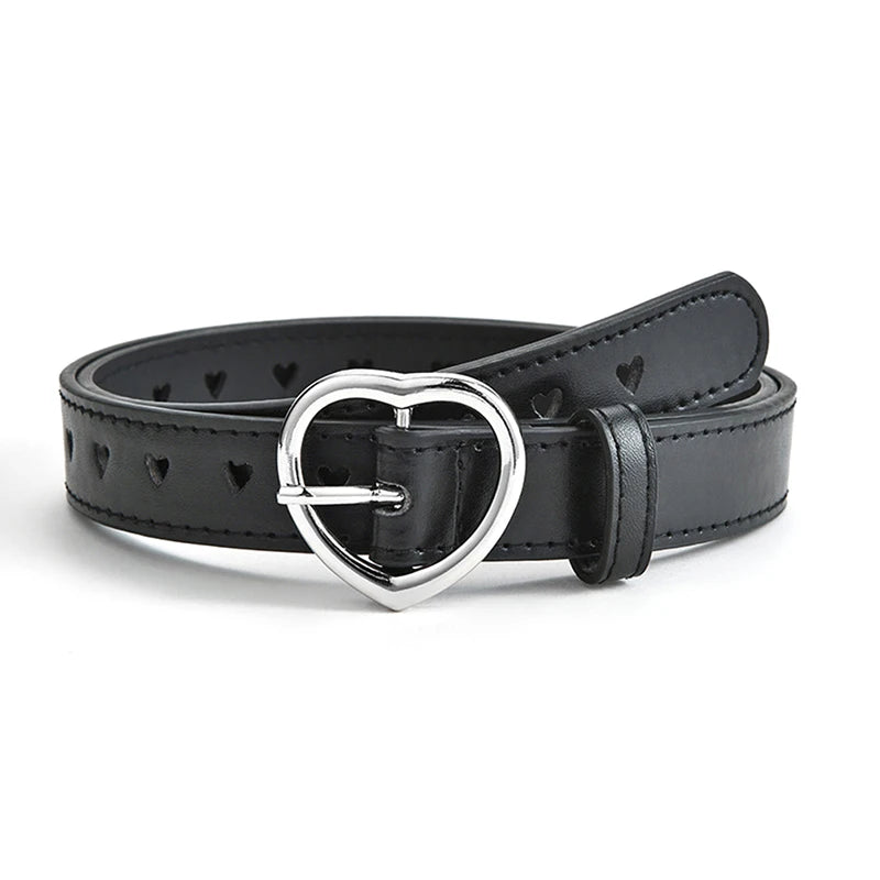 Skeleton Love Buckle Belt – Slim PU Leather Fashion Belt Fashion Belt Qst Black