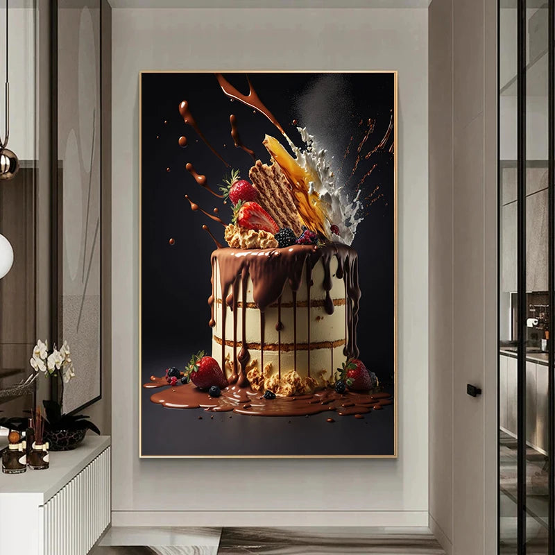 Chocolate Dessert Cake Canvas Wall Art – Kitchen & Bakery Decor Canvas Wall Art Qst