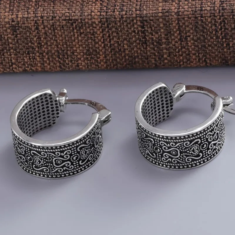 925 Sterling Silver Textured Flower Earrings – Gothic Vintage Sterling Silver Earrings Qme