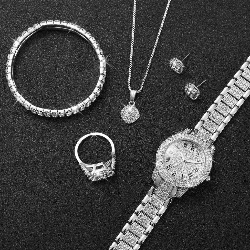 Women's Diamond Roman Dial Square Watch – Silver Steel Strap Women's Fashion Watch Qme
