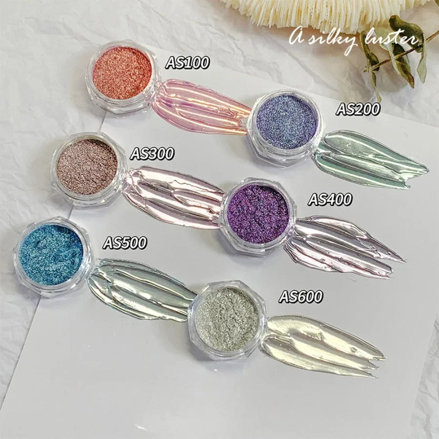 Gradient Mirror Nail Powder – Chrome Shimmer, 6 Colours Nail Art Powder Qme