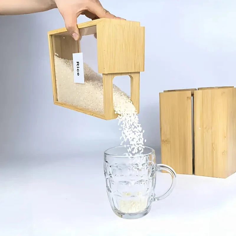Bamboo Condiment Dispenser Sliding Lid Kitchen Storage Tank Food Storage Dispenser Qme Default Title