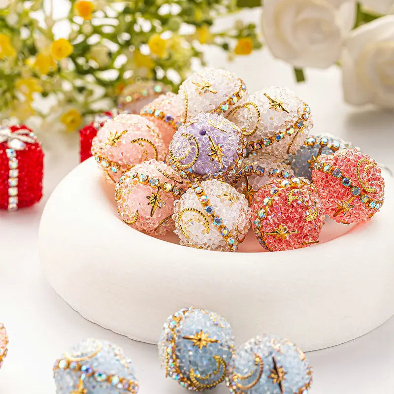 Rhinestone Ball Spacer Beads Moon Star Flower DIY Jewelry Craft Beads Qme