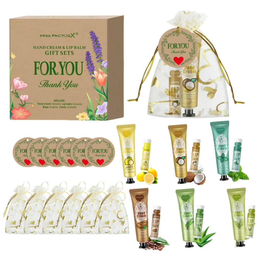 Wedding Guest Gift Set – Hand Cream, Lip Balm & Card (6 Sets) Wedding Gift Set Qme