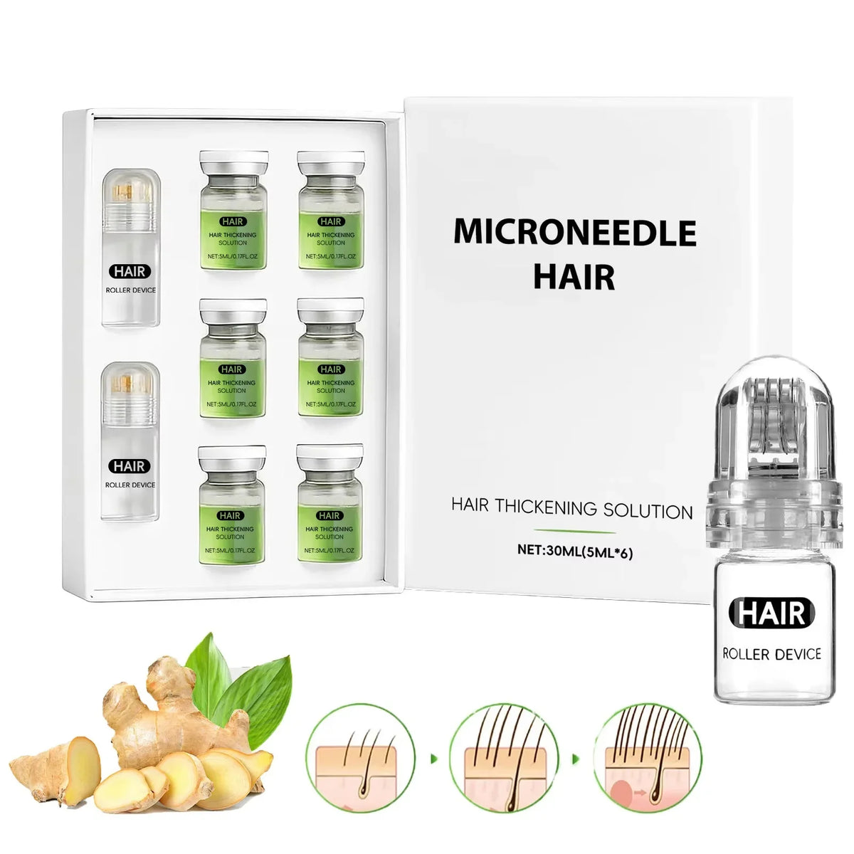 Hair Growth Serum & Microneedle Roller – Ginseng Follicle Care Hair Serum Roller Set Qme