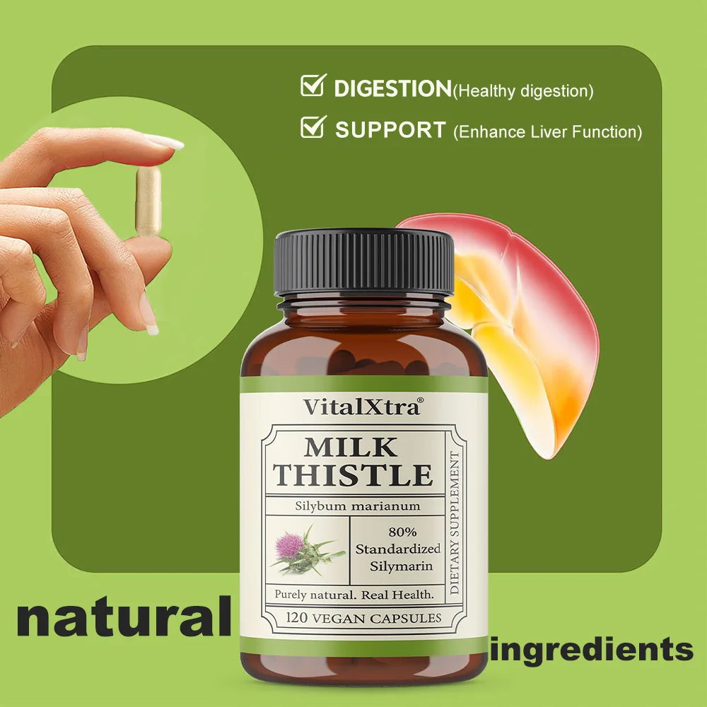 VITALXTRA Organic Milk Thistle Capsules – Liver & Detox Support Herbal Supplement Qst