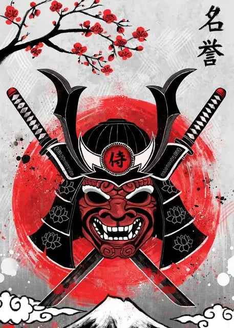 Japanese Cat Samurai Canvas Poster | Animal Wall Art Décor Canvas Wall Art Qst P5 40x60cm Unframed