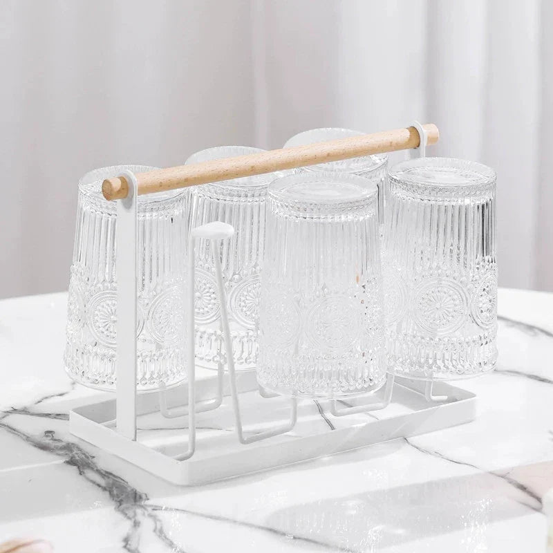 Mug Organizer Shelf with Drain Tray | Standing Cup Rack Mug Organizer Rack Qme