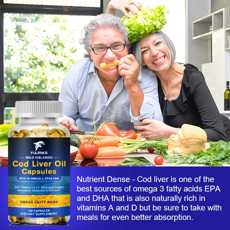 Fulimiks Cod Liver Oil Capsules | Vitamins A & D3 | 120ct Omega-3 Supplement Qst