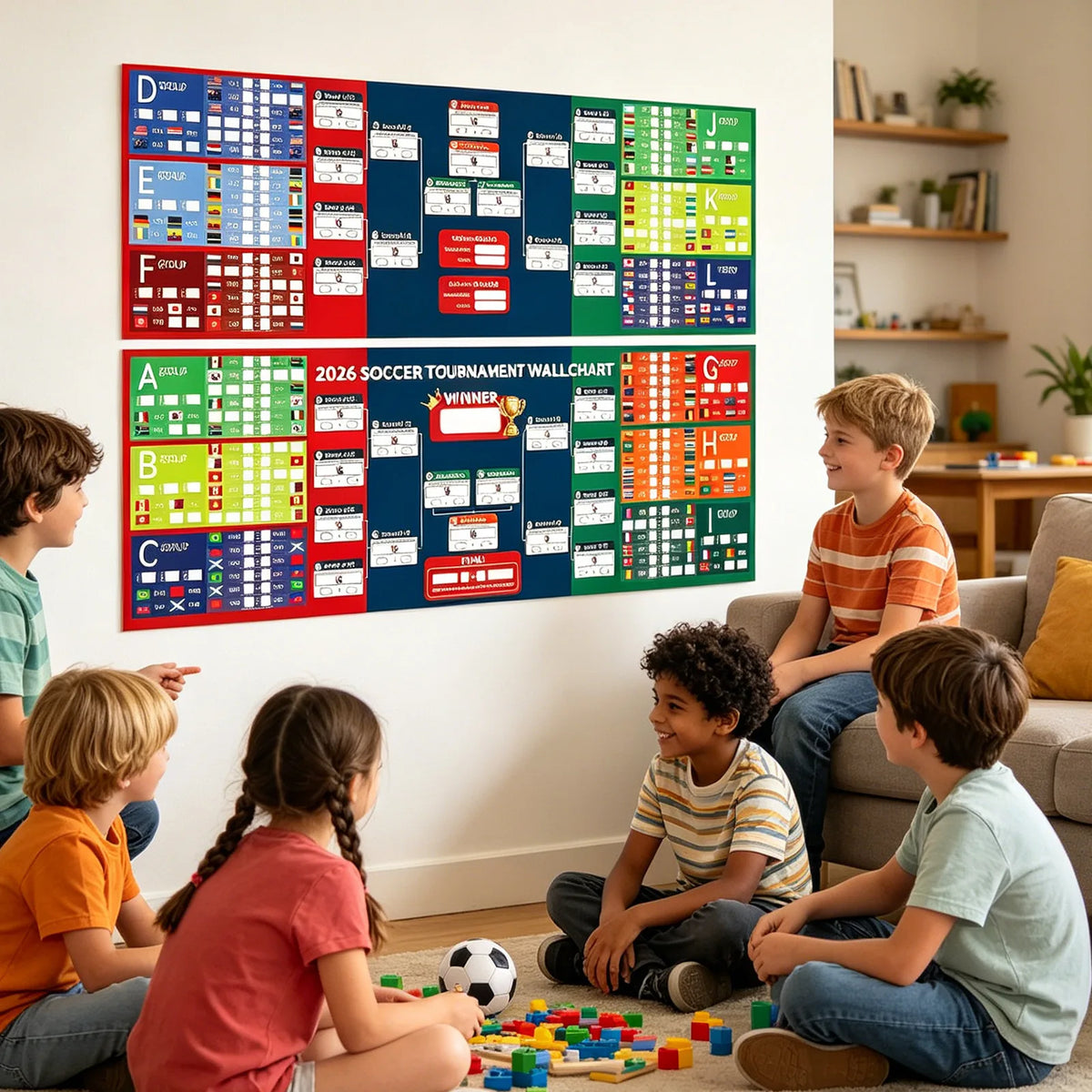 Soccer Event Wall Schedule Poster with Markers & Flag Stickers Wall Schedule Poster Qme