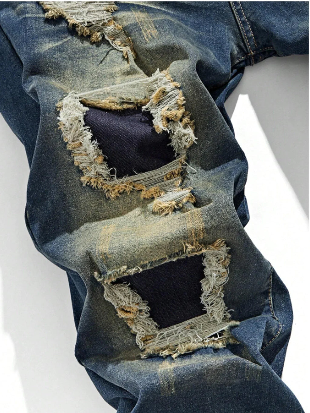 Men's Plus-Size Ripped Jeans Gradient Wash Extra Loose Fit Loose Fit Jeans Qme