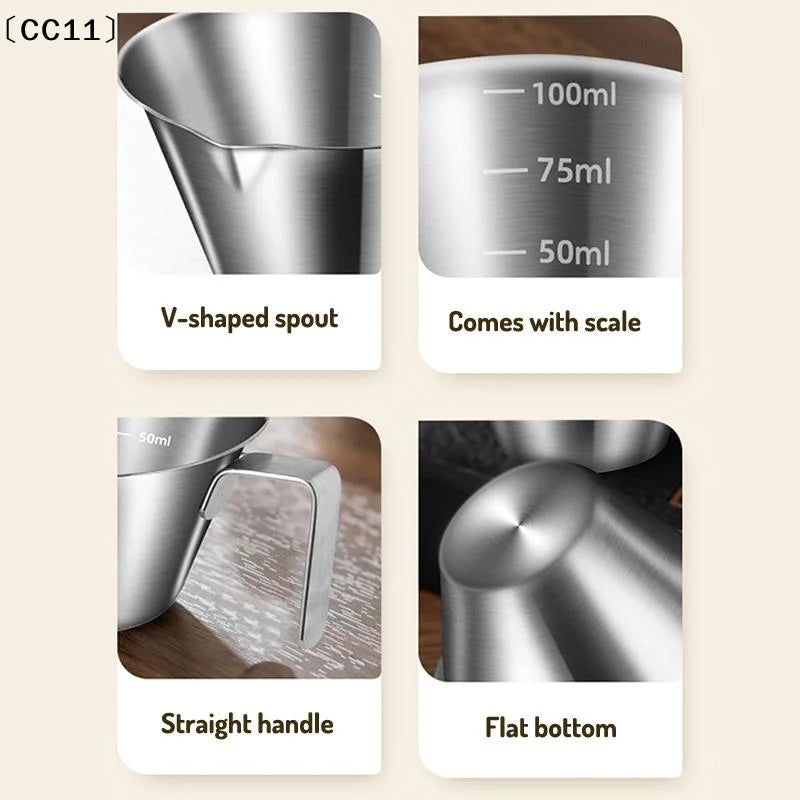 Stainless Steel Espresso Measuring Cup with Scale & Milk Spoon Espresso Measuring Cup Qme