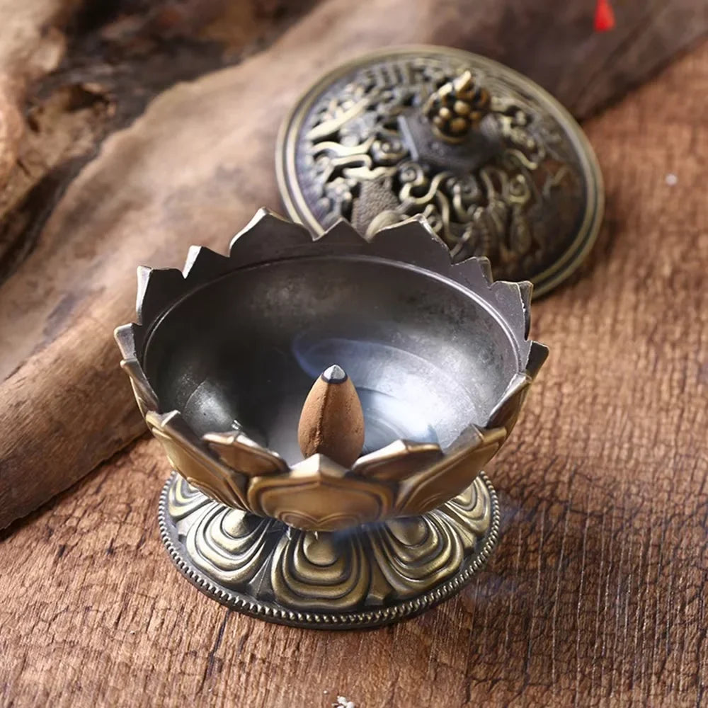 Lotus Flower Brass Incense Burner – Mini Buddha Censer Incense Burner Qme 1 PC