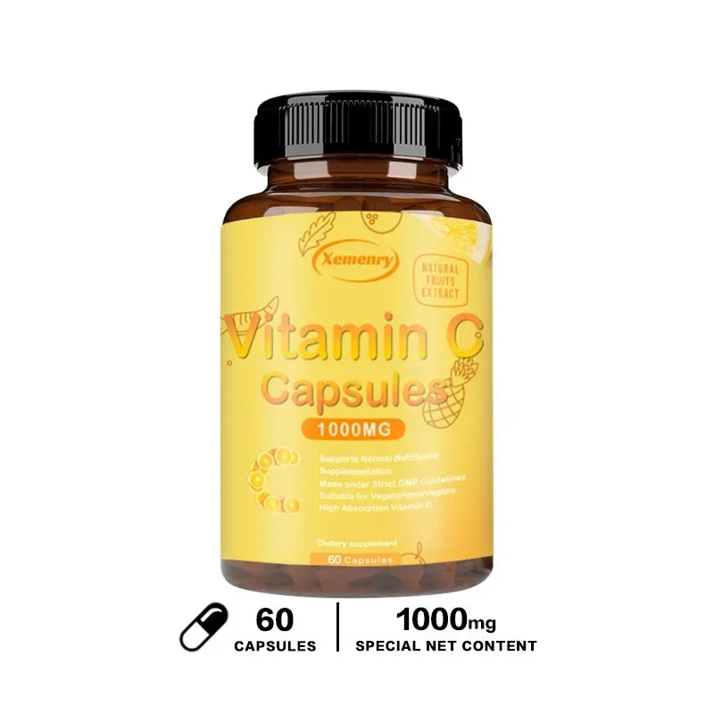 Xemenry Vitamin C 1000mg Capsules – Immune & Skin Support Vitamin Supplement Qst 60 Capsules