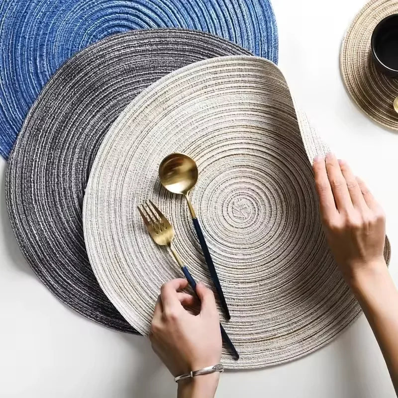 Round Nordic Linen Placemat – Non-Slip Heat-Resistant Coaster Mat Woven Placemat Qst