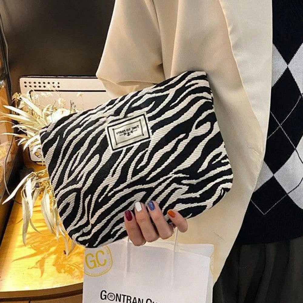 Zebra Print Makeup Bag – Women's Toiletry Clutch Organizer Makeup Toiletry Bag Qme