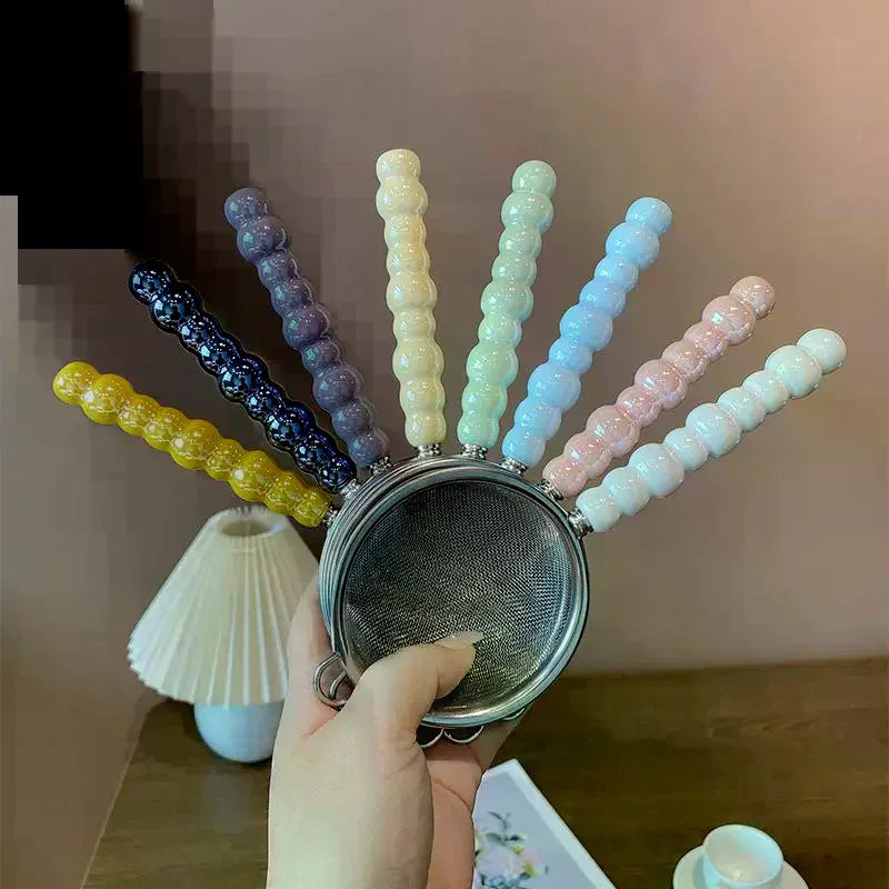Pearl Ceramic Handle Tea Strainer – Fine Stainless Steel Mesh Tea Strainer Qme