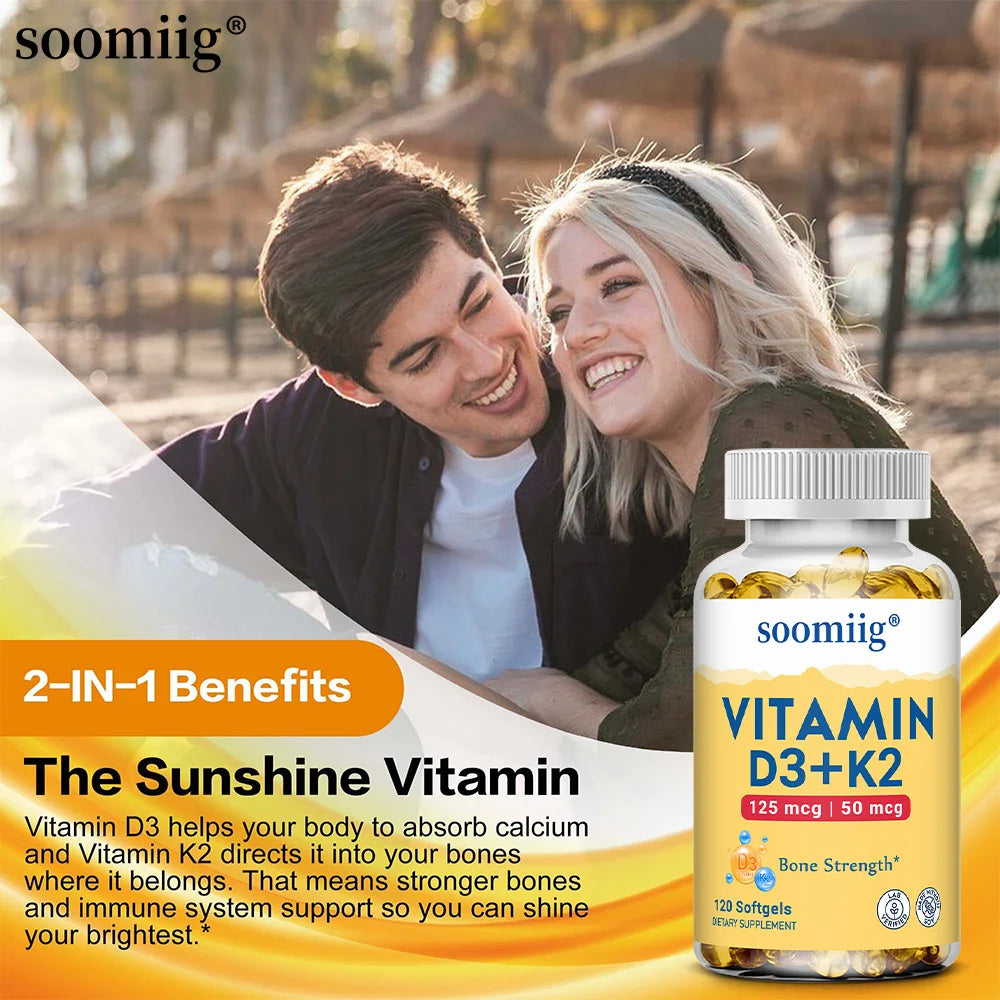 Vitamin D3+K2 5000IU Vegan Capsules | Bone & Immune Support Vitamin Supplement Qst