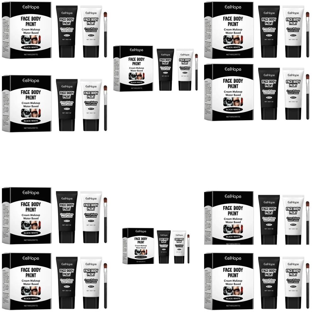 Halloween Black & White Face Paint Cream – Waterproof Clown Makeup Face & Body Paint Qst 10pcs