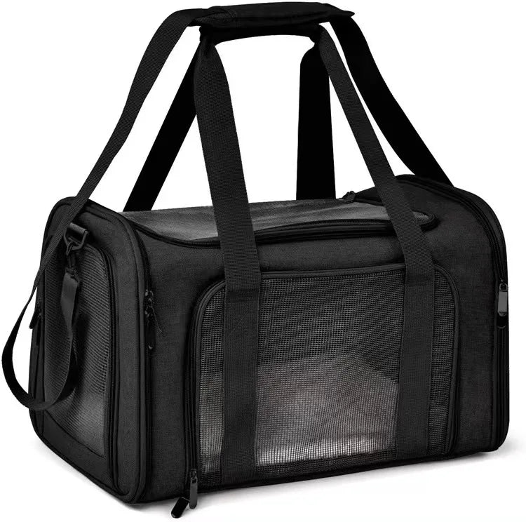 Foldable Breathable Oxford Pet Carrier Bag | Dog & Cat Travel Pet Carrier Bag Qme Black 40x25x25cm