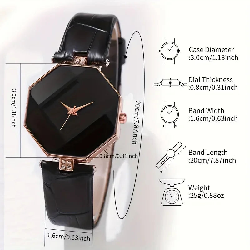 Women's Polygon Quartz Watch PU Leather Heart Bracelet Bracelet Watch Qme