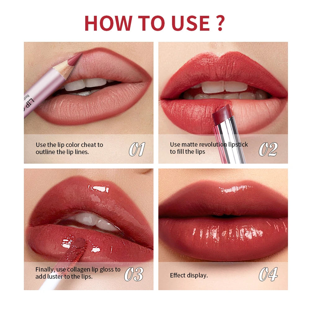 Iconic Mini Lip Kit – Waterproof Lipstick & Gloss 3pc Set Lip Makeup Set Qst