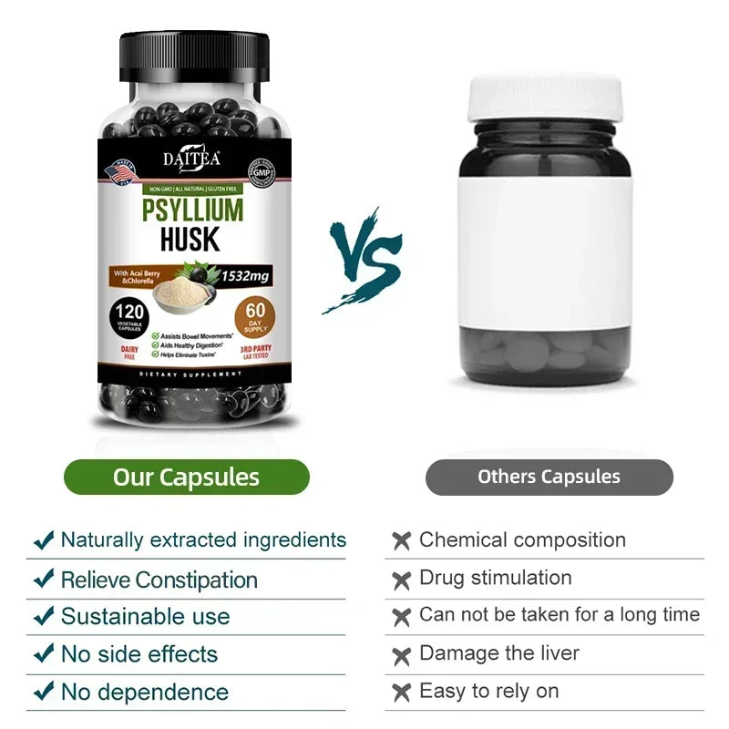 Psyllium Husk Capsules – Non-GMO, Gluten-Free Natural Fiber Fiber Supplement Qst