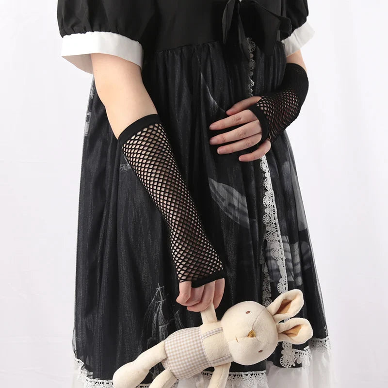 Women's Long Fishnet Fingerless Gloves – Punk Party Style Fishnet Fingerless Gloves Qme