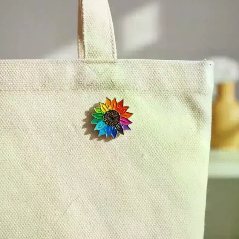 Rainbow Sunflower Enamel Lapel Pin | Alloy Brooch Badge Enamel Lapel Pin Qme