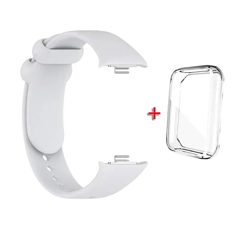 Xiaomi Mi Band 8 Silicone Strap & Protective Case – 31 Colors Smartband Strap & Case Qme Grey With Case Mi Band 8 Pro