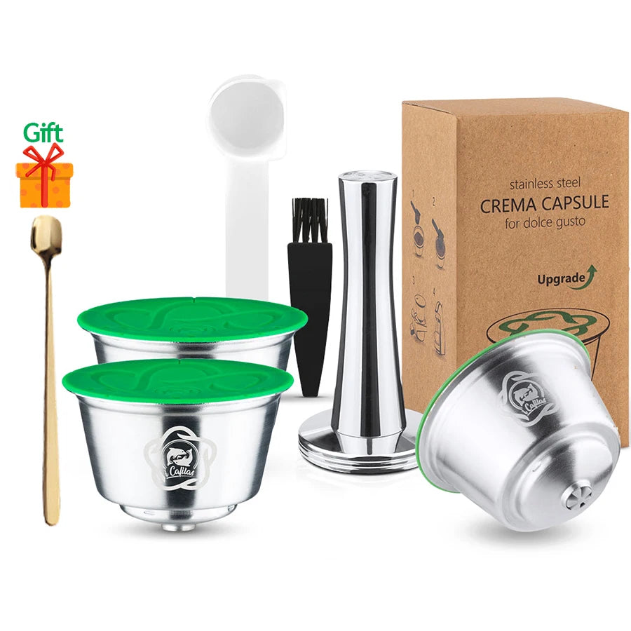 Reusable Stainless Steel Coffee Capsule for Dolce Gusto Refillable Coffee Capsule Qst 3pod tamper
