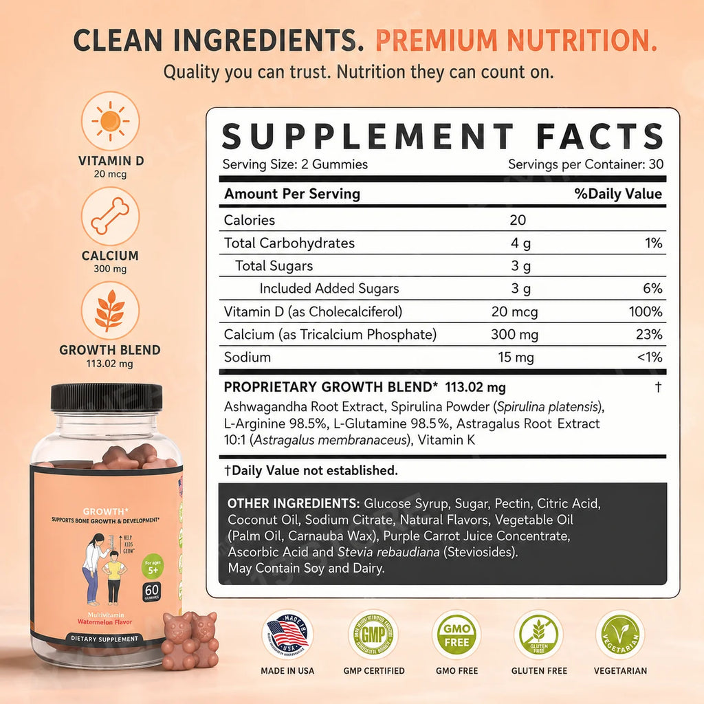Kids Multivitamin Gummies – Calcium, Vitamin D & K | 60 Count Kids Multivitamin Gummies Qst