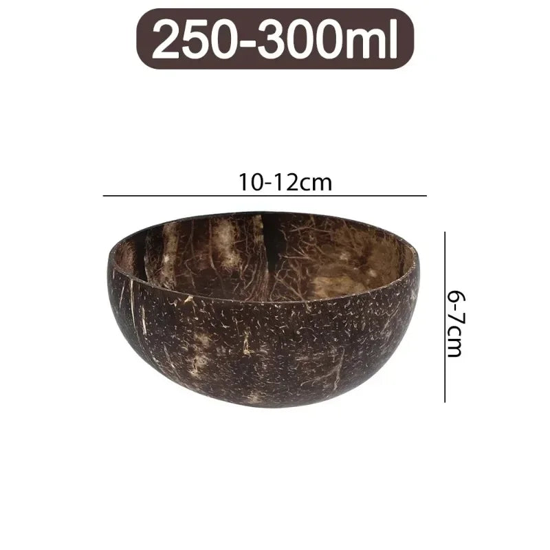 Natural Coconut Shell Bowls & Wooden Spoon Set | Eco Tableware Coconut Shell Bowl Set Qme 250-300ML 1PC