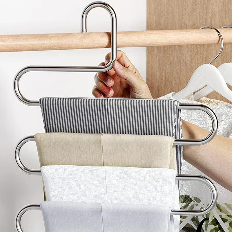 5-Layer Non-Slip Clothes & Pant Storage Rack | Aluminium Clothes Hanger Rack Qme