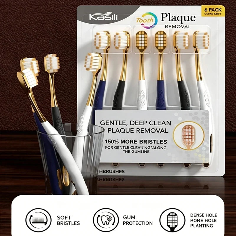 Adult Soft Bristle Wide Head Toothbrush – 6 Pack Manual Toothbrush Qme