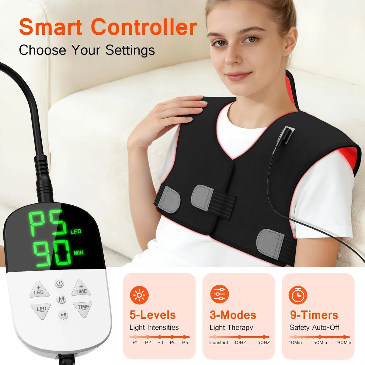 Red Light Therapy Neck & Shoulder Wrap – 165 LEDs 660nm 850nm Red Light Therapy Wrap Qst