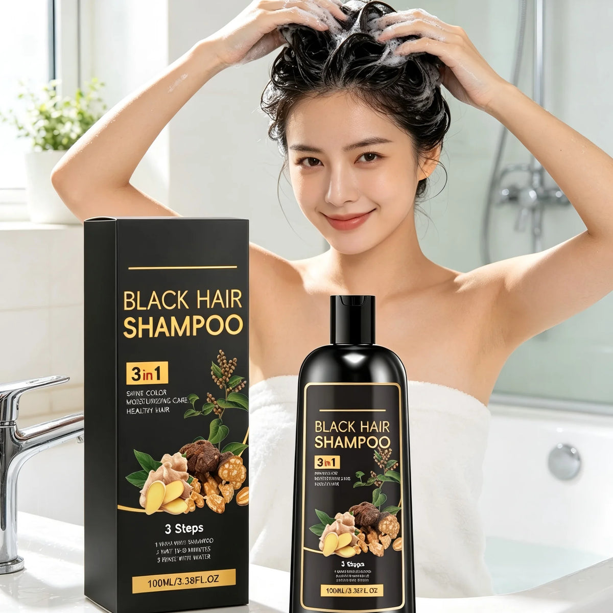 3-in-1 Ginger Hair Dye Shampoo – Plant-Based Gray Coverage Hair Dye Shampoo Qst